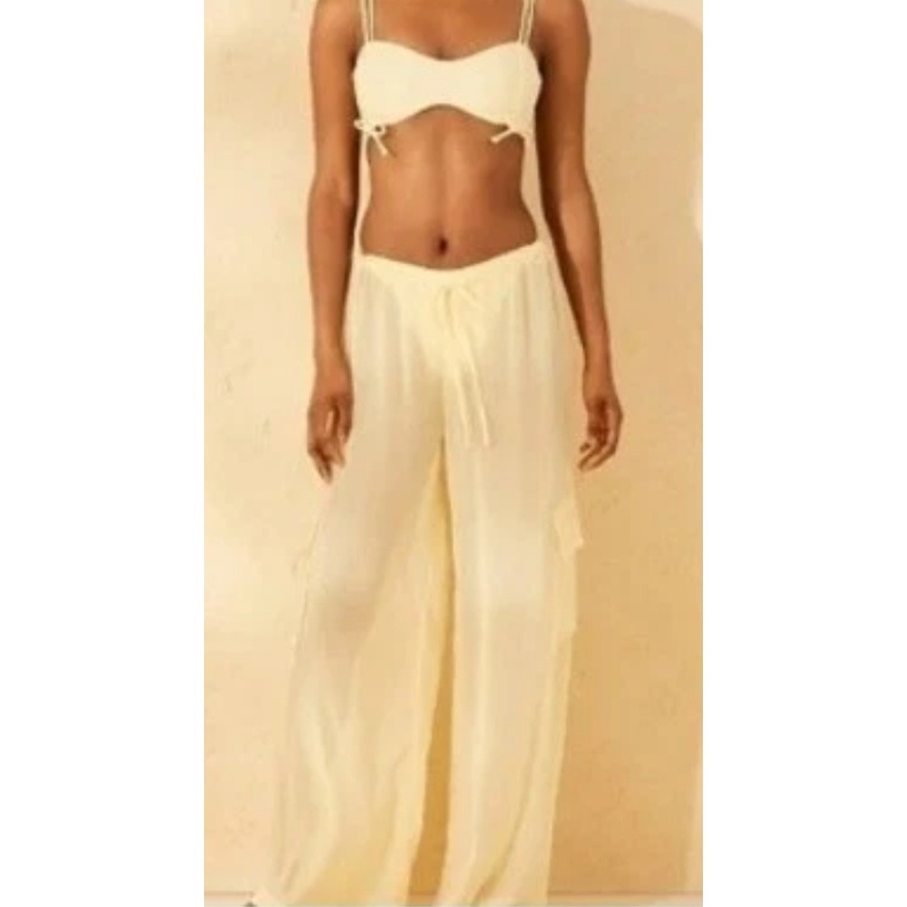 Wild Fable Swim Cover Cargo Pants Large Yellow Sheer Wide Leg Drawstring NWT